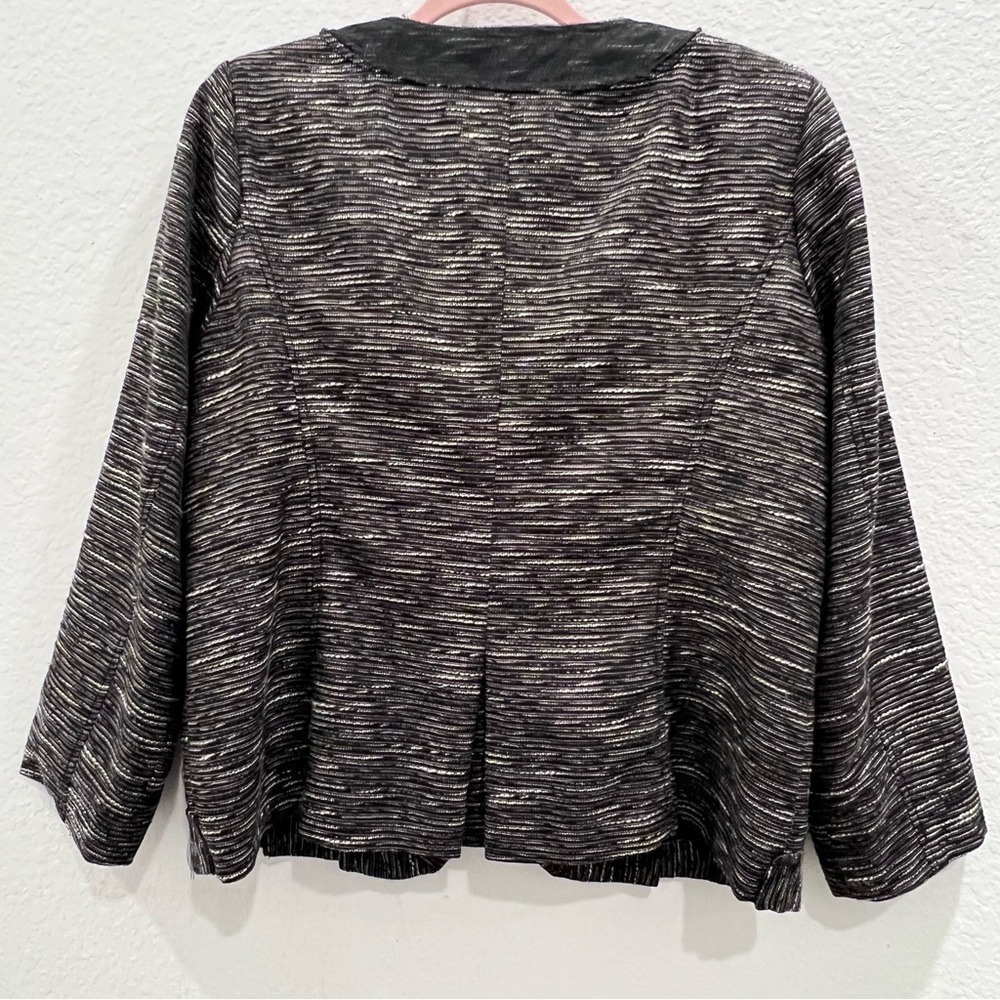 Chico's Size 2 L Jacket Womens Black White Textured Metallic Ruffle Hem Blazer - Picture 5 of 11